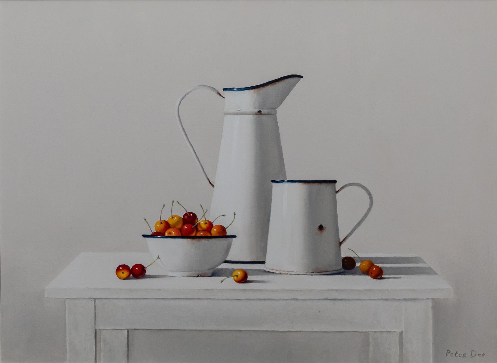 Cherries on White Table by Peter Dee