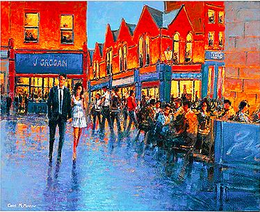 Chris McMorrow - Out on the Town, Dublin - (ORIGINAL 31x23 inch canvas)